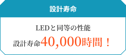 設計寿命 LEDと同等の性能設計寿命40,000時間！